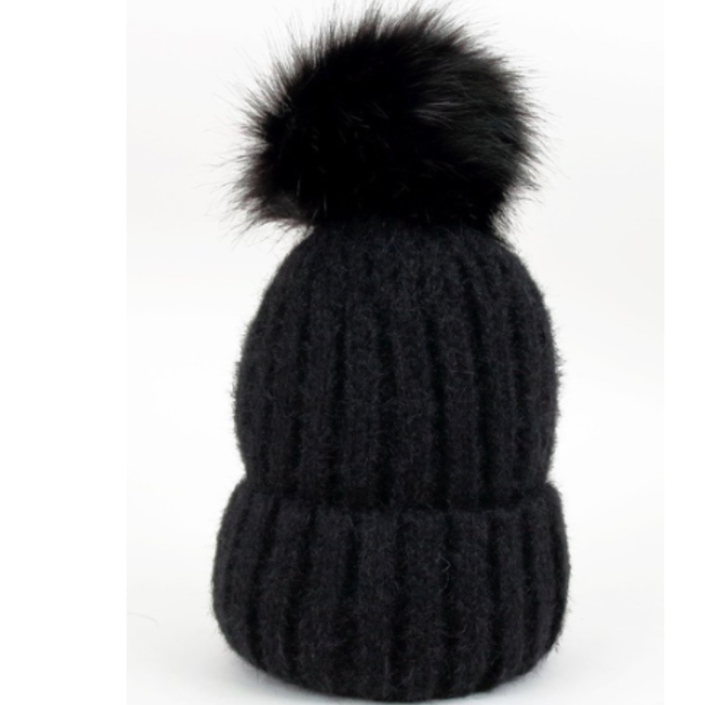Black Pom Pom Hat
